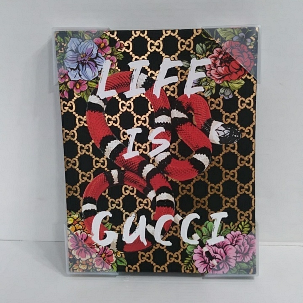 Life Is Gucci Snake & Floral Sleek & Stylish Gold Logo Canvas Wall Art *NWT*